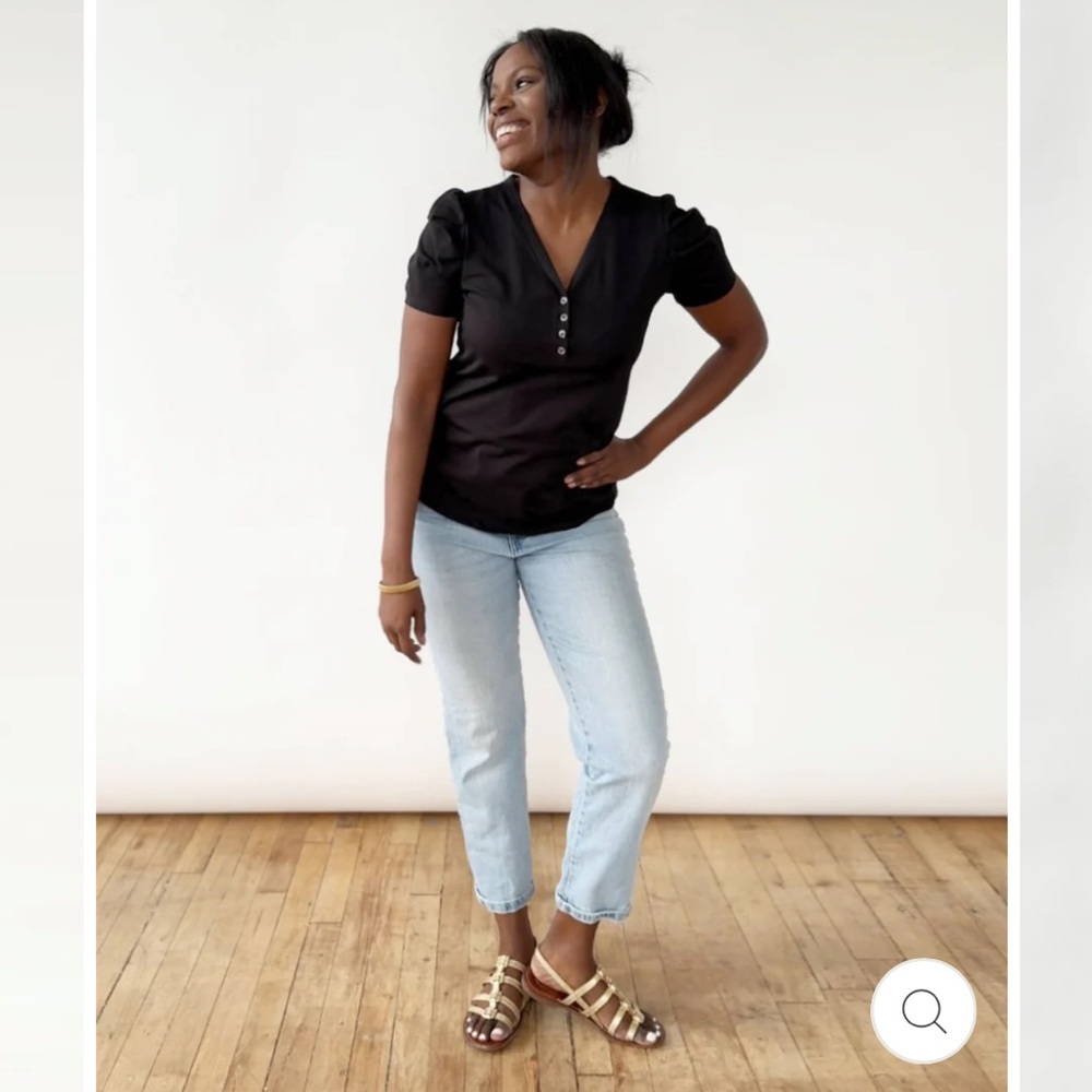 Elegantees Monet Henley Top in Black